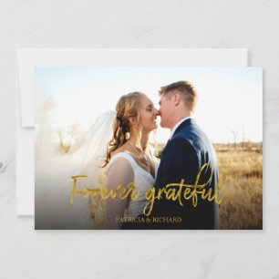 Carte Photo de remerciement de mariage en feuille d'or p