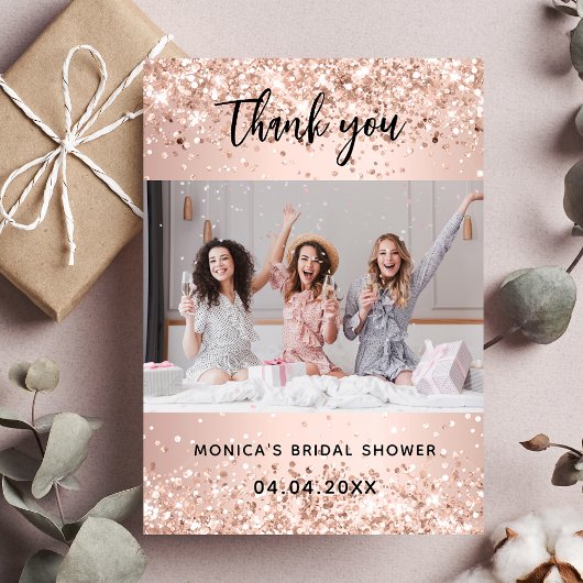 Carte photo de remerciement de mariage rose gold