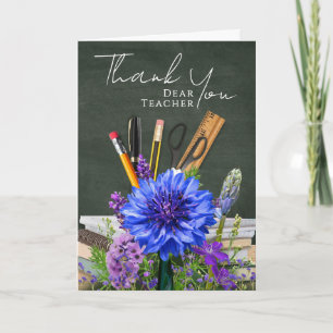Carte Photo de remerciement pour enseignant aux fleurs b