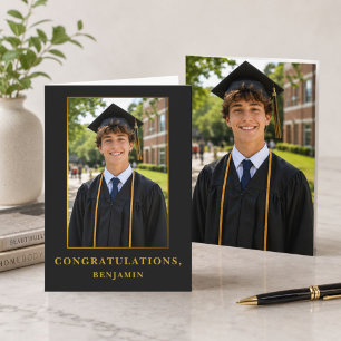Carte Photo de remise de diplôme élégant noir et or