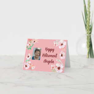 Carte Photo de retraite joyeuse florale rose pâle simple