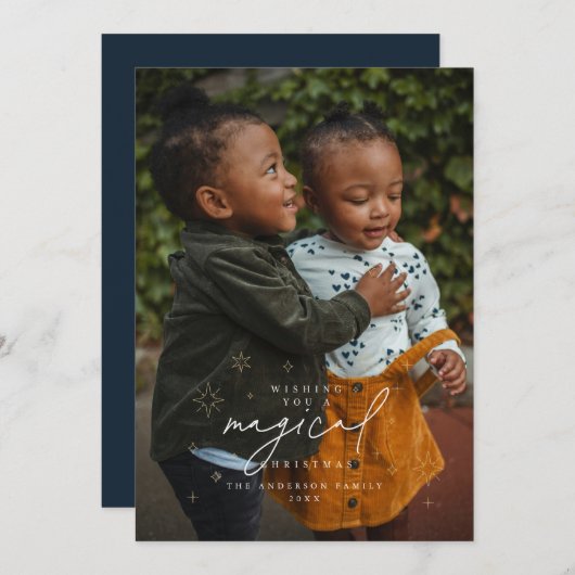 Carte photo de saison de Noël magique avec des sta (Devant / Derrière)