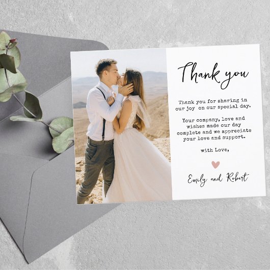 Carte photo de script du Merci de Mariage de coeur