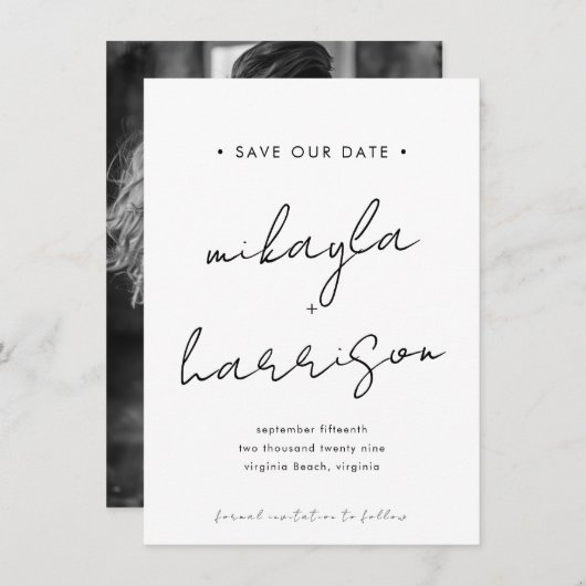 Carte Photo de script minimal moderne Enregistrer la dat (Devant / Derrière)