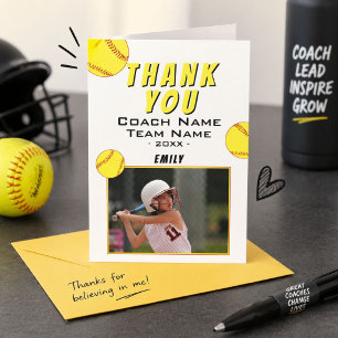 Carte photo de softball jaune Merci Coach
