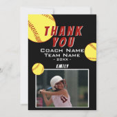 Carte photo de softball jaune Merci Coach (Devant)
