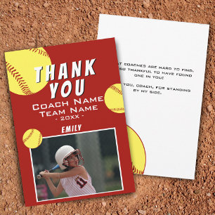 Carte photo de softball Merci Coach Rouge