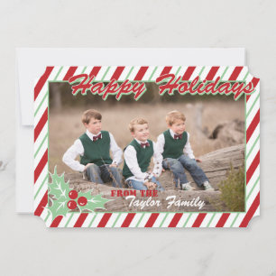 Carte photo de Sucre de canne Stripe Holiday