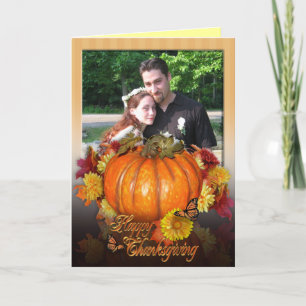 Carte photo de Thanksgiving avec citrouilles