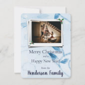 Carte photo de vacances à plat Feuille bleu (Devant)