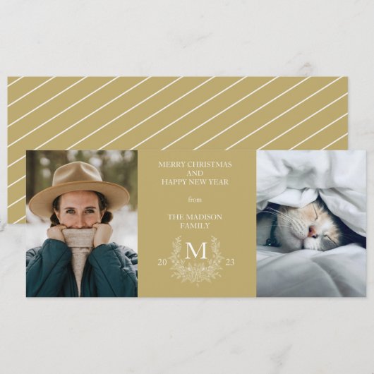 Carte photo de vacances avec monogramme rustique (Devant / Derrière)