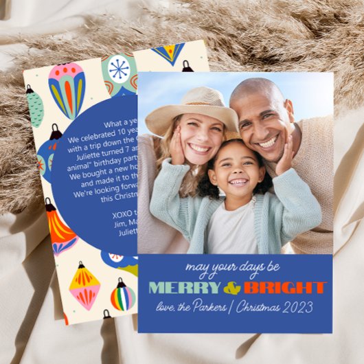 Carte photo de vacances Blue Retro | vertical