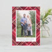 Carte photo de vacances classique Red Tartan Plaid (Debout devant)