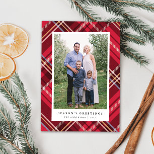 Carte photo de vacances classique Red Tartan Plaid
