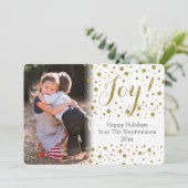 Carte photo de vacances de joie de confettis d'or (Debout devant)