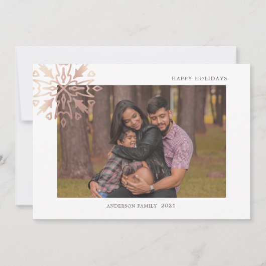 carte photo de vacances en or rose snowflakes (Devant)