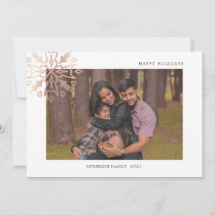carte photo de vacances en or rose snowflakes