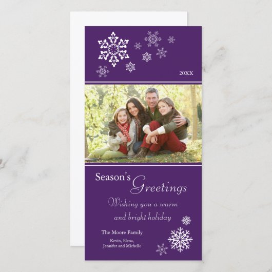 Carte photo de vacances Flocons Dispersés (violet) (Devant / Derrière)