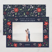 Carte photo de vacances Floral Frame en Marine (Devant / Derrière)