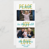 carte photo de vacances 'PeaceJoyLove' (Devant / Derrière)