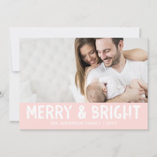 Carte photo de vacances | Pink Modern Merry & Brig (Devant)
