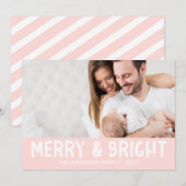 Carte photo de vacances | Pink Modern Merry & Brig (Devant / Derrière)