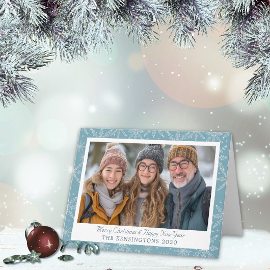 Carte photo de vacances plié Blue and White Snowfl