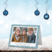 Carte photo de vacances plié Blue and White Snowfl