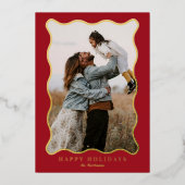 Carte photo de vacances Red et Green Wavy Frame (Recto)