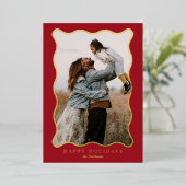 Carte photo de vacances Red et Green Wavy Frame (Debout devant)