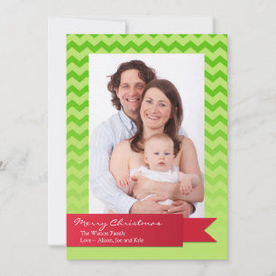 Carte photo de zigzag de chevron vert de ruban rou