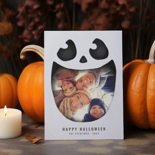 Carte photo d'Halloween | Skeleton Jack-o'-lantern