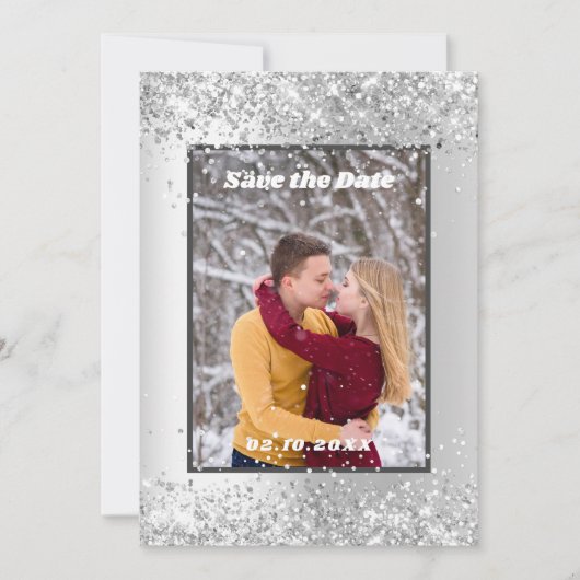 Carte Photo d'hiver Argent Save the Date mariage (Devant)
