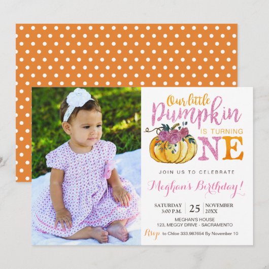 carte photo d'invitation Citrouille pour le premie (Devant / Derrière)