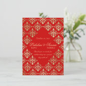 Carte photo d'invitation indienne Damask Rouge Or (Debout devant)