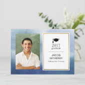 Carte photo diplômé en aquarelle bleue (Debout devant)