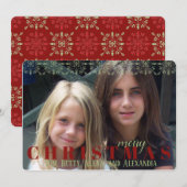 Carte photo double face flocon de neige rouge fonc (Devant / Derrière)
