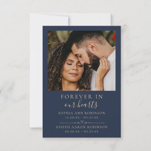 Carte Photo Double Mémorial Gold Blue Prayer Card (Devant)