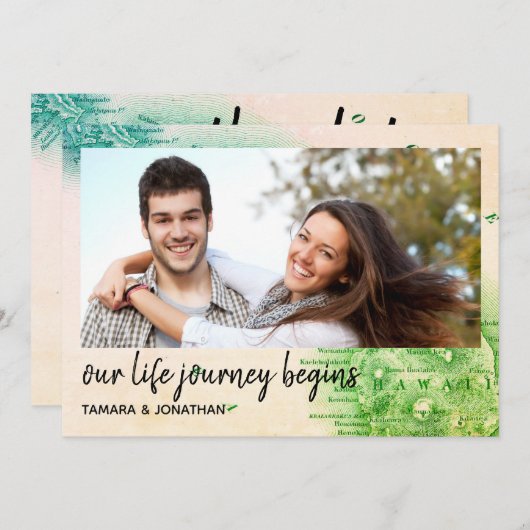 Carte photo du mariage de destination à Hawaii - E (Devant / Derrière)