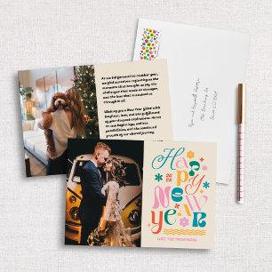 Carte photo du Nouvel An à la crème tendance Font