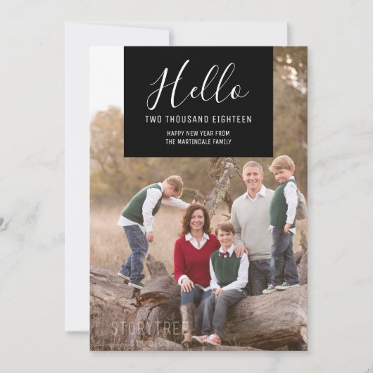 Carte photo du Nouvel An Elegance Squared | Noir (Devant)