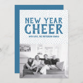 Carte photo du Nouvel An étoilé | Bleu (Devant / Derrière)