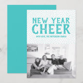 Carte photo du Nouvel An étoilé | Turquoise (Devant / Derrière)