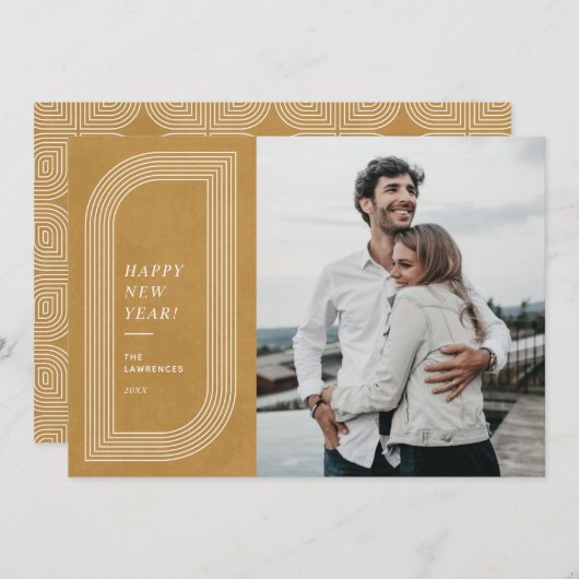 Carte photo du Nouvel An géométrique Abstrait - Or (Devant / Derrière)