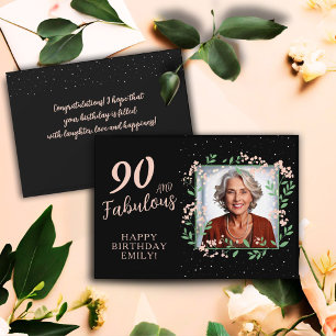 Carte Photo élégant 90 et Fabulous Flower pour les 90 an