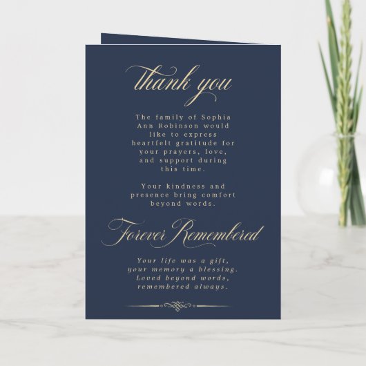 Carte Photo Elegant Blue Gold Script Funeral Program (Dos)
