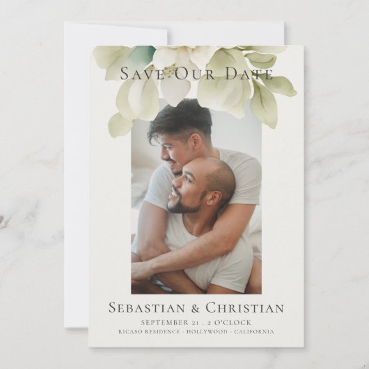 Carte Photo Elegant Foliage Enregistrer La Date Mariage (Devant)