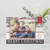 Carte photo élégant rouge et noir de Noël (Debout devant)