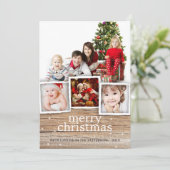 Carte photo en bois rustique de Joyeux Noël de (Debout devant)