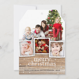 Carte photo en bois rustique de Joyeux Noël de
